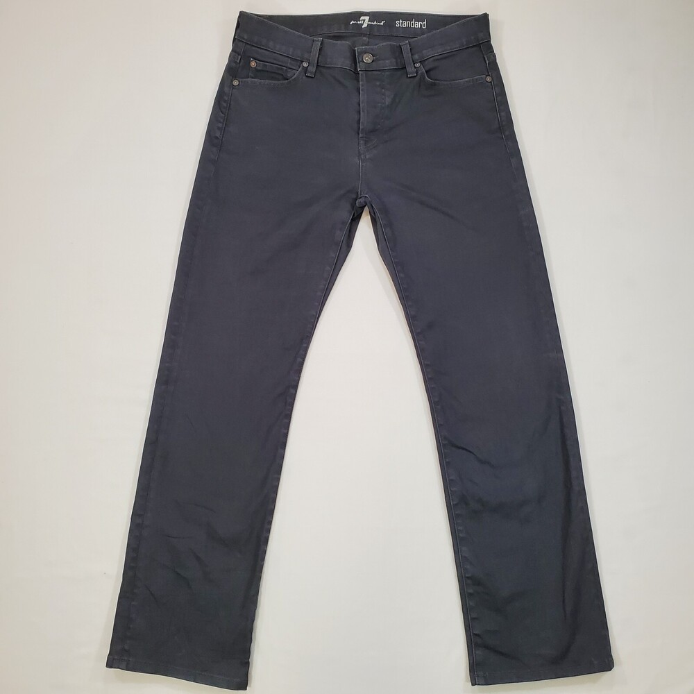 7 For All Mankind Jeans Mens 36x29 Black SLIMMY Slim Straight Stretch Denim USA